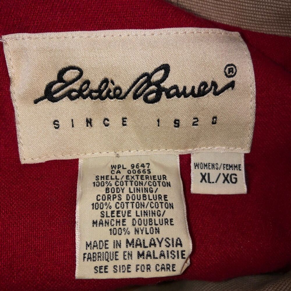 Eddie Bauer Womens Size XL Tan Canvas Chore Jacket Flannel Lined Field Barn Coat - Picture 7 of 10
